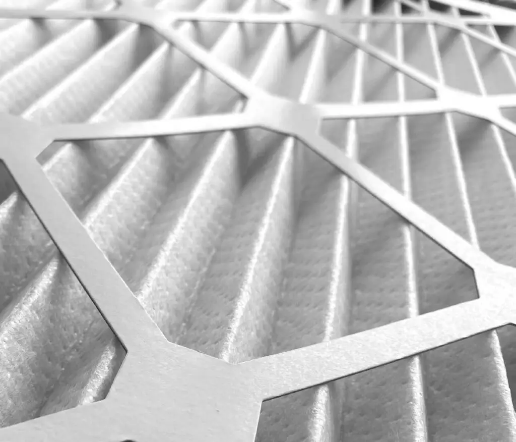nHIBIT MERV 13A pleated filter with nanofiber media, macro view of the engineered pleats