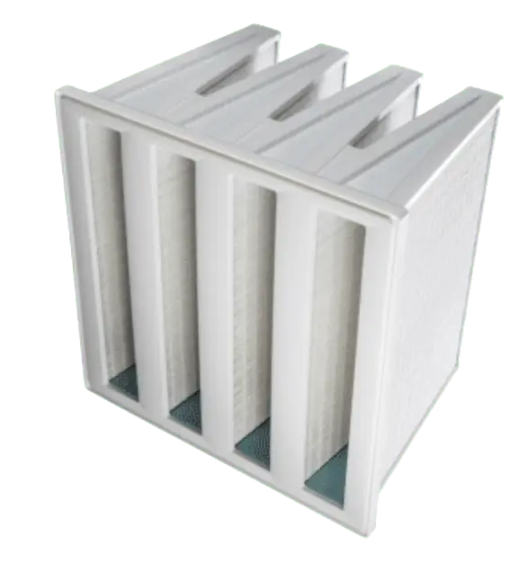 V-cell barrier filter at angle showing pleat geometry