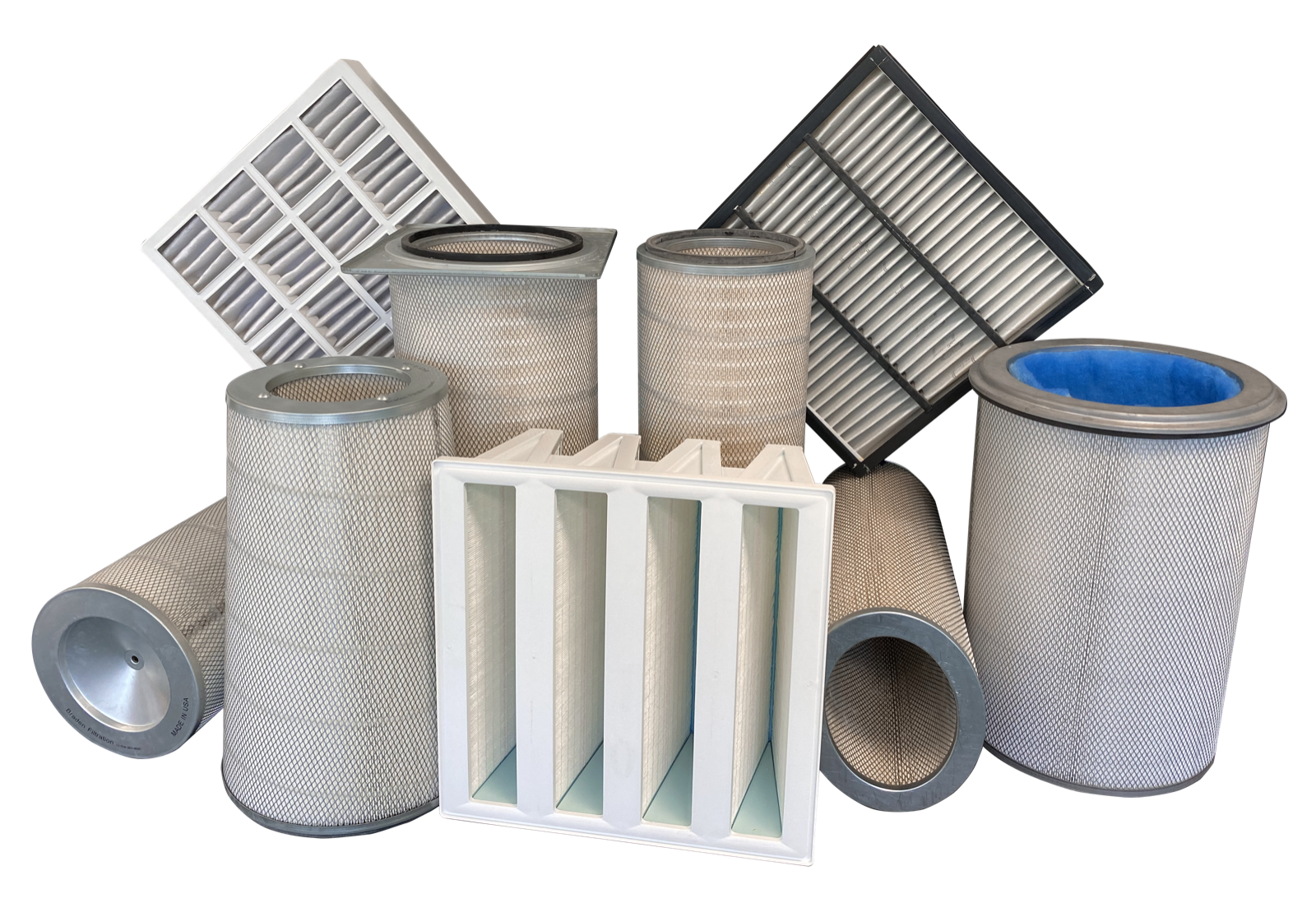 The Braden Filtration product family: V-banks, minipleat panels, pocket filters, pleated panels, and cartridge filters